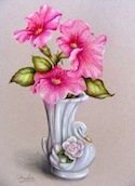 Petunias in Porcelain Swan Vase