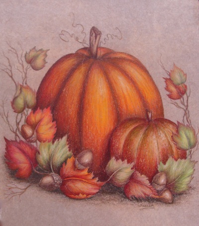 Pumpkin, Gourd, Fall Leaves & Acorns
